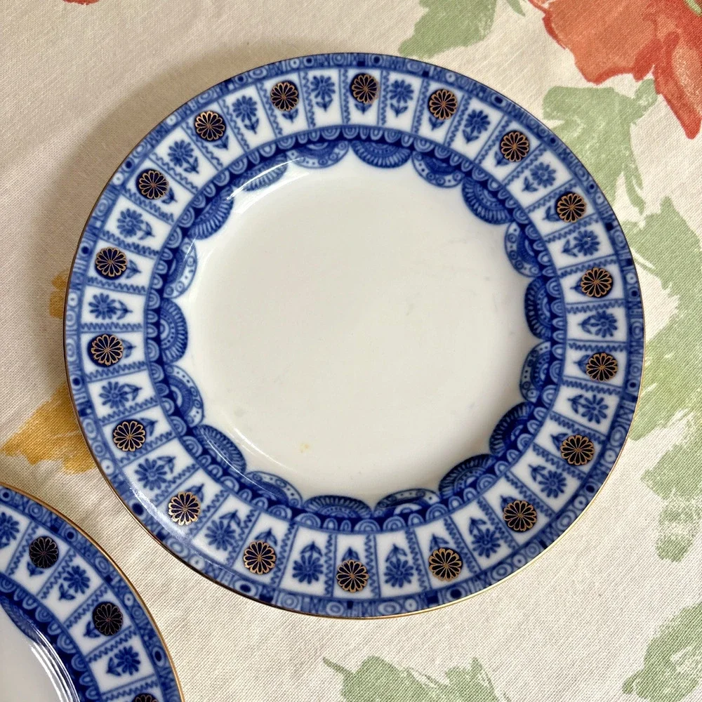 Vintage Lomonosov Russia Porcelain Cobalt blue & gold cake plate Arches pattern
